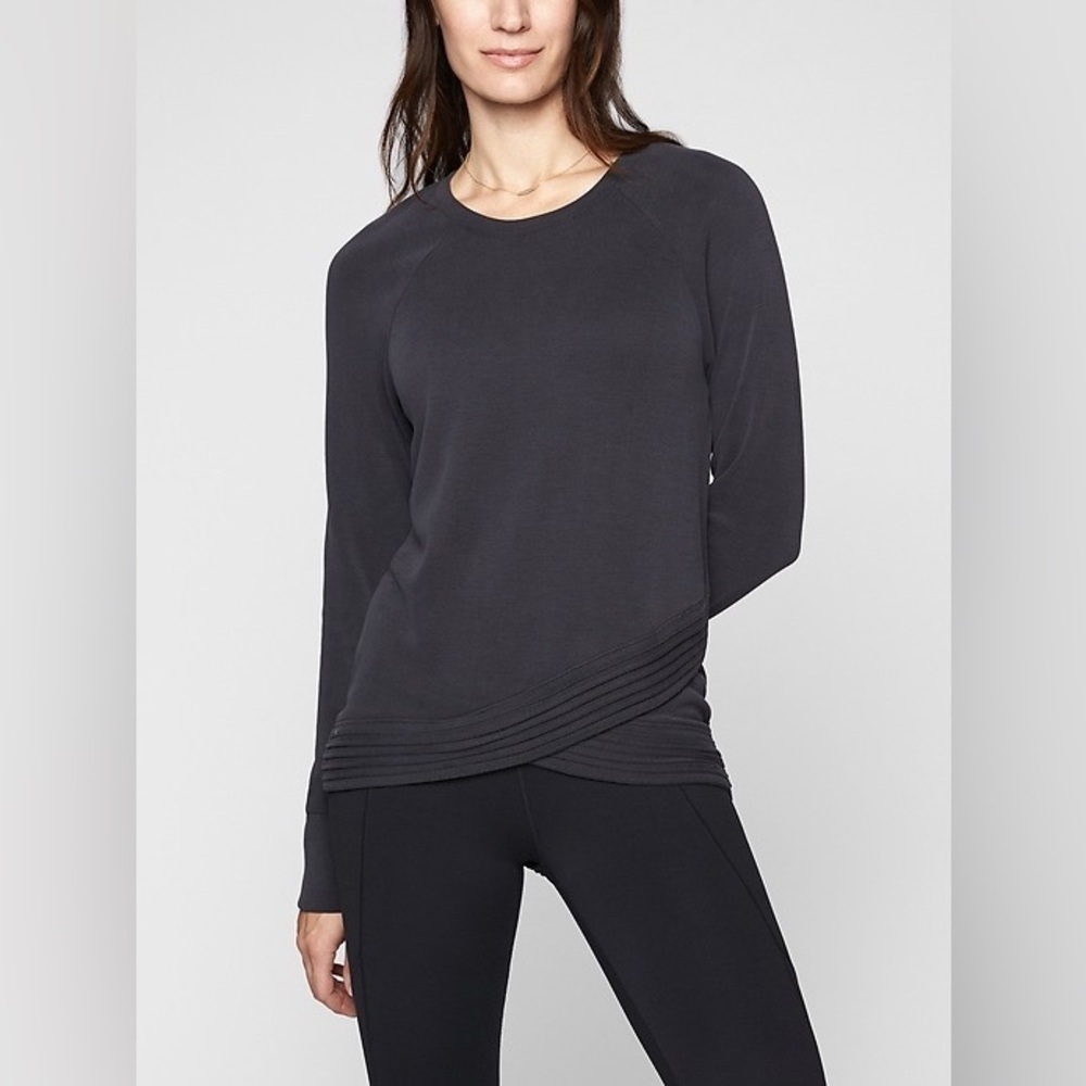 Athleta Charcoal Serenity Criss Cross Sweatshirt Modal Poly Blend, Medium Tall.
